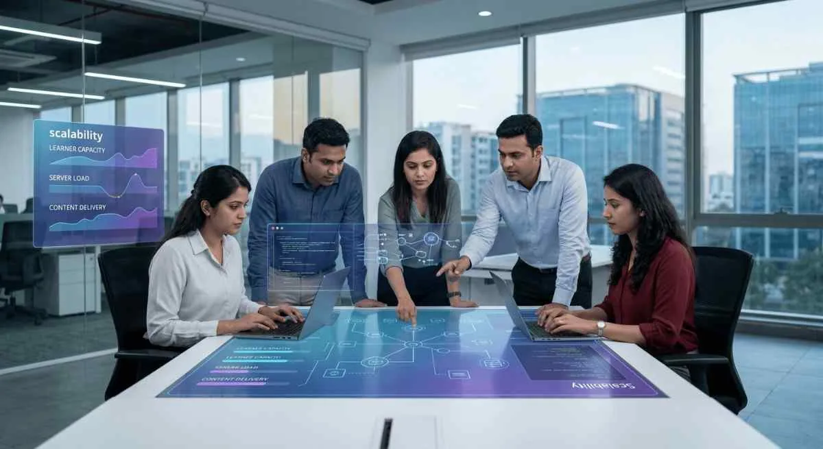 Teams collaborating using digital learning platforms and business applications to improve workforce capability and operational efficiency